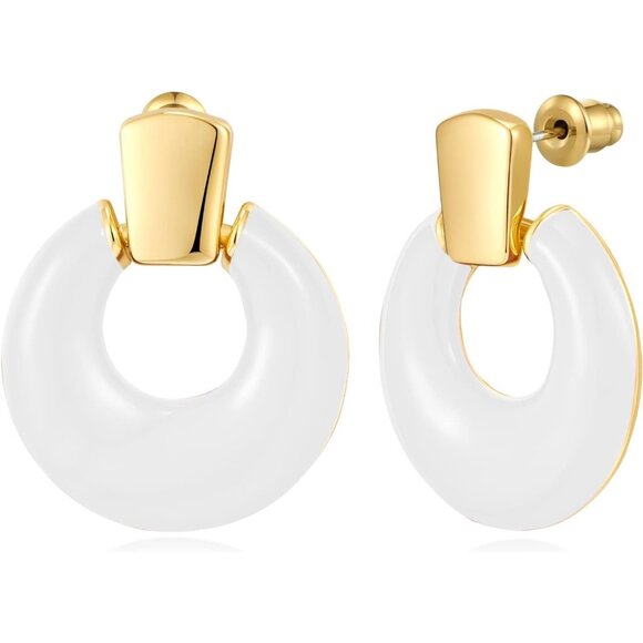 Women's White Statement Retro Hoop Dangle Earrings Multiple Elegance Style - Picture 1 of 7